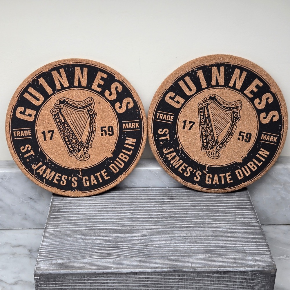 Guinness Official Merchandise Cork Trivets 2 Hot Pads, St James Gate Dublin Harp
